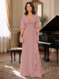 V-Neck Chiffon Lace Mother of the Bride Dresses