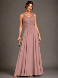 A-line 2 Pieces Chiffon Appliques Mother of The Bride Dresses with Jackets