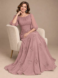 A-Line Mother of the Bride Dress with Sheer Puff Sleeves