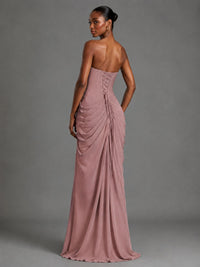Strapless Bodycon Pleated Chiffon Formal Dress with Slit