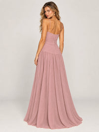 Butter Yellow Ruched Spaghetti Strap Drop-Waist Prom Dress