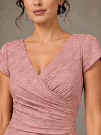 V-Neck Floral Jacquard Mother of the Bride Dress with Slit