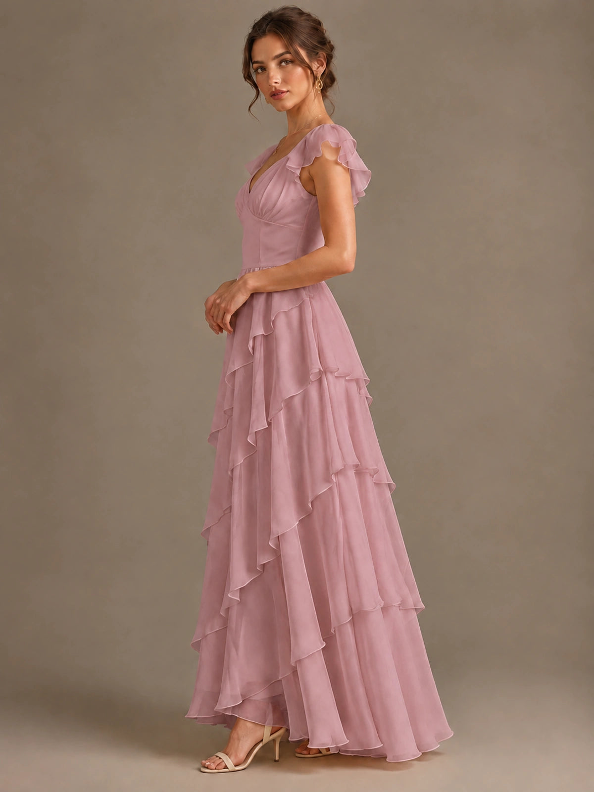Ruffle Tiered V Neck Maxi Dress
