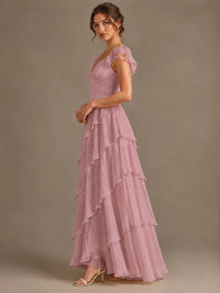 Ruffle Tiered V Neck Maxi Dress