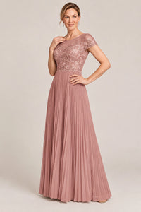 Embroidered Lace Pleated Mother of the Bride Dress