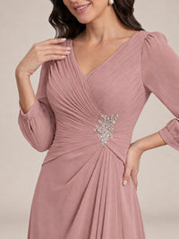 V-Neck Pleated Chiffon Mother of the Bride Dress with Flutter Sleeves