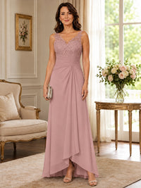 Elegant Chiffon Mother of the Bride Dress with Lace Applique and Cape Sleeves
