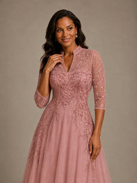 Embellished Appliques Mother of the Bride Dress with 3/4 Sleeves