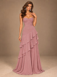 Sweetheart A-Line Ruffle Prom Dress with Spaghetti Straps