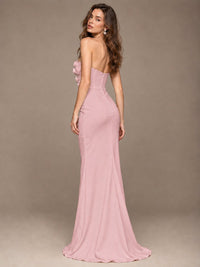 White Strapless Mermaid Maxi Dress with 3D Floral Appliques