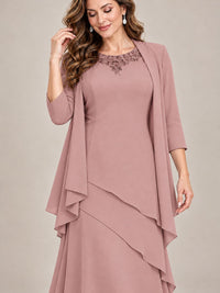 Dusty Blue Two-Piece Chiffon Mother of the Bride Dress with Jacket