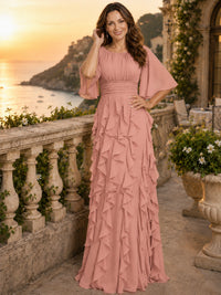 Elegant Chiffon Mother of the Bride Dress with Flutter Sleeves and Ruffle Skirt