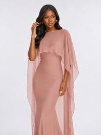 Satin Cape Prom Dresses Meramid Maxi Dress