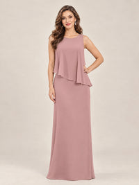 Cape Sleeve Mother of the Bride Dress with Asymmetrical Overlay