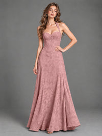 A-Line Halter Floral Chiffon Maxi Dress