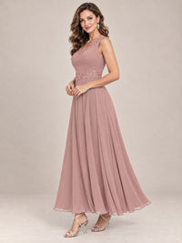 Dusty Blue Floral Lace Chiffon Mother of the Bride Dress with Jacket