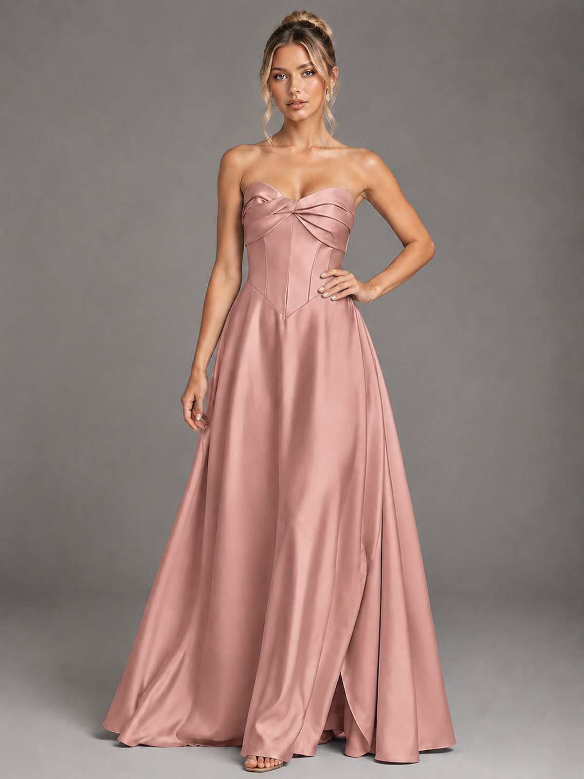 Sweetheart Neck Strapless Satin A-Line Prom Dress