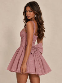 Sweetheart Glitter Tulle Puffy Mini Dress with Bow
