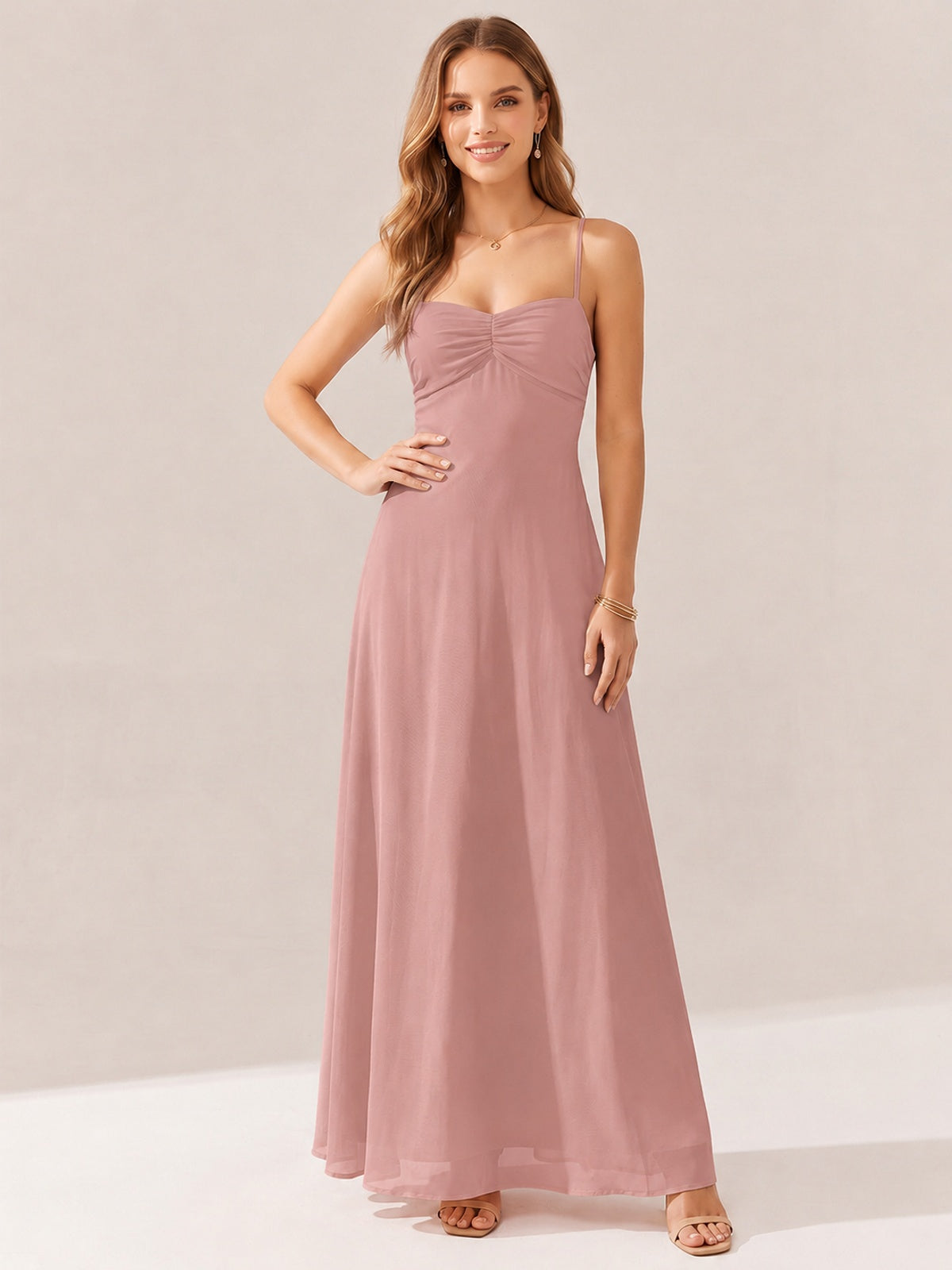 JOVELLEE Yellow Sweetheart Ruched Bust Chiffon Maxi Dress