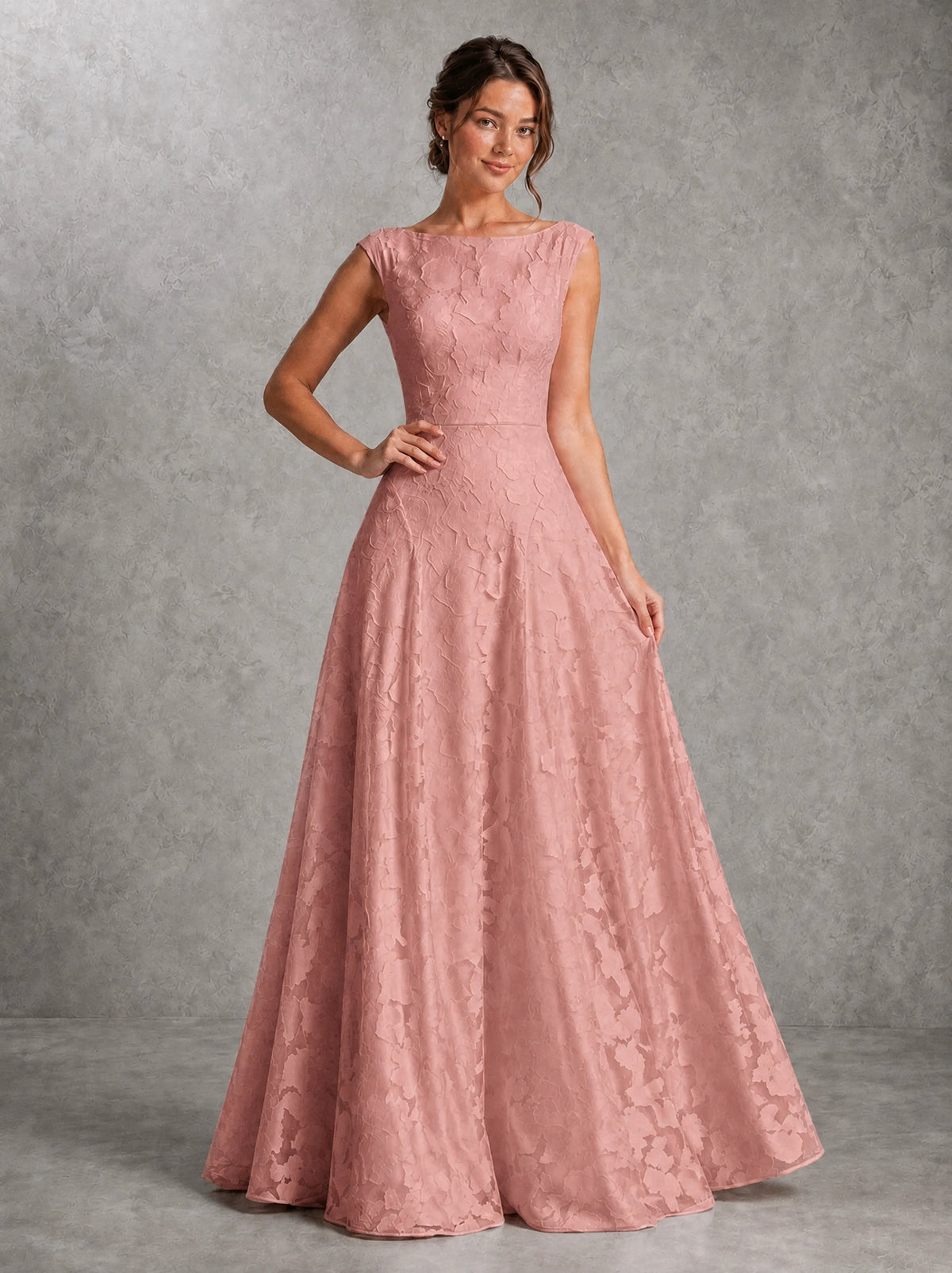 Blush Pink Lace Applique A-Line Bridesmaid Dress