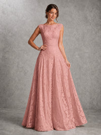 Blush Pink Lace Applique A-Line Bridesmaid Dress