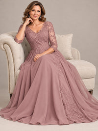 Sequin Lace A-Line Mother of the Bride Dress with 3/4 Sleeves