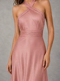 Sage Green Satin A-Line Bridesmaid Dress with Halter Neck