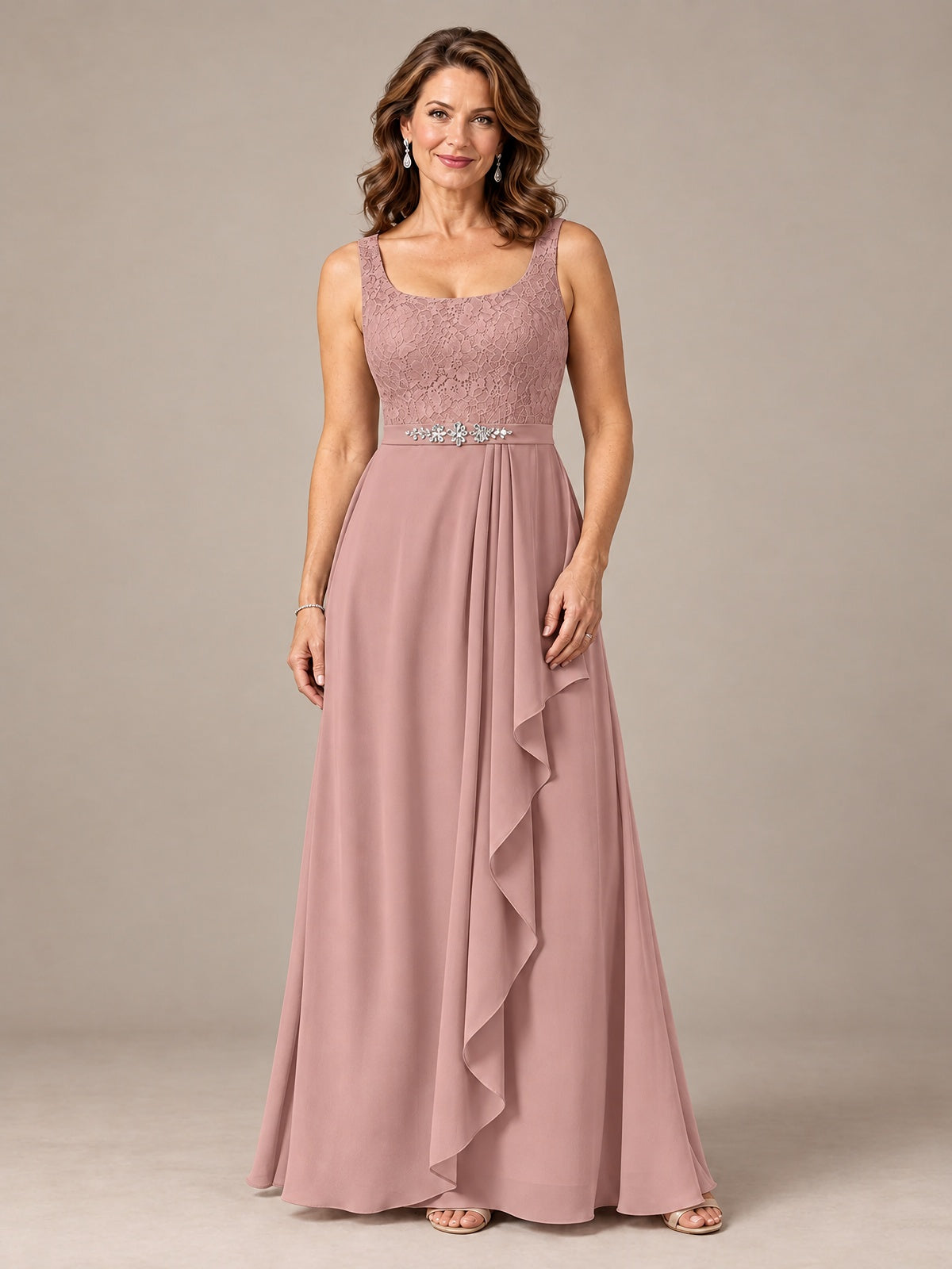 Blush Pink A-Line Mother of the Bride Dress with Lace Jacket and Ruffles