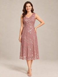 Tea Length Sequin Lace Mother of the Bride Dress with Chiffon Jacket
