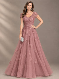 Lace Appliques A-line Mother of The Bride Dresses with Short Sleeves