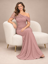 One Shoulder Chiffon Mother of The Bride Dress