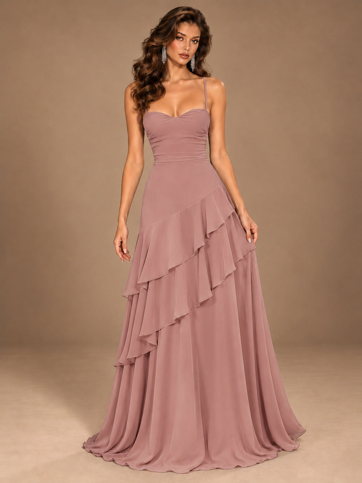 Sweetheart A-Line Ruffle Prom Dress with Spaghetti Straps