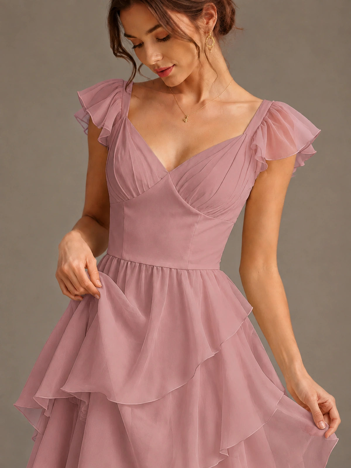 Ruffle Tiered V Neck Maxi Dress
