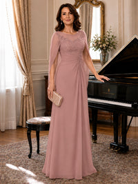 Elegant Applique Chiffon Mother of the Bride Dress with Cape Sleeves