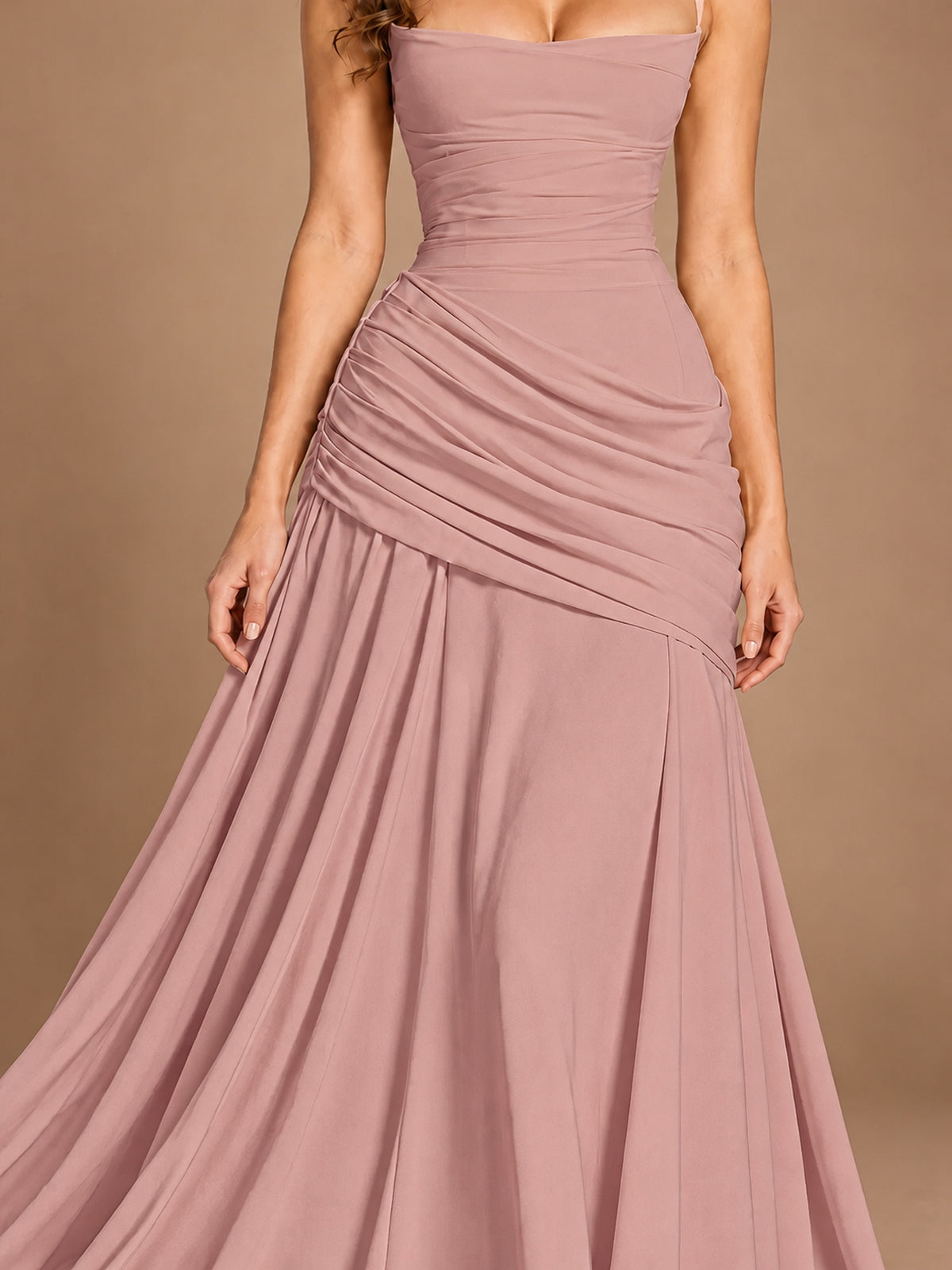 Butter Yellow Square Neck Ruched A-Line Prom Dress