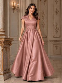 Lace Appliqué A-Line Satin Maxi Dress