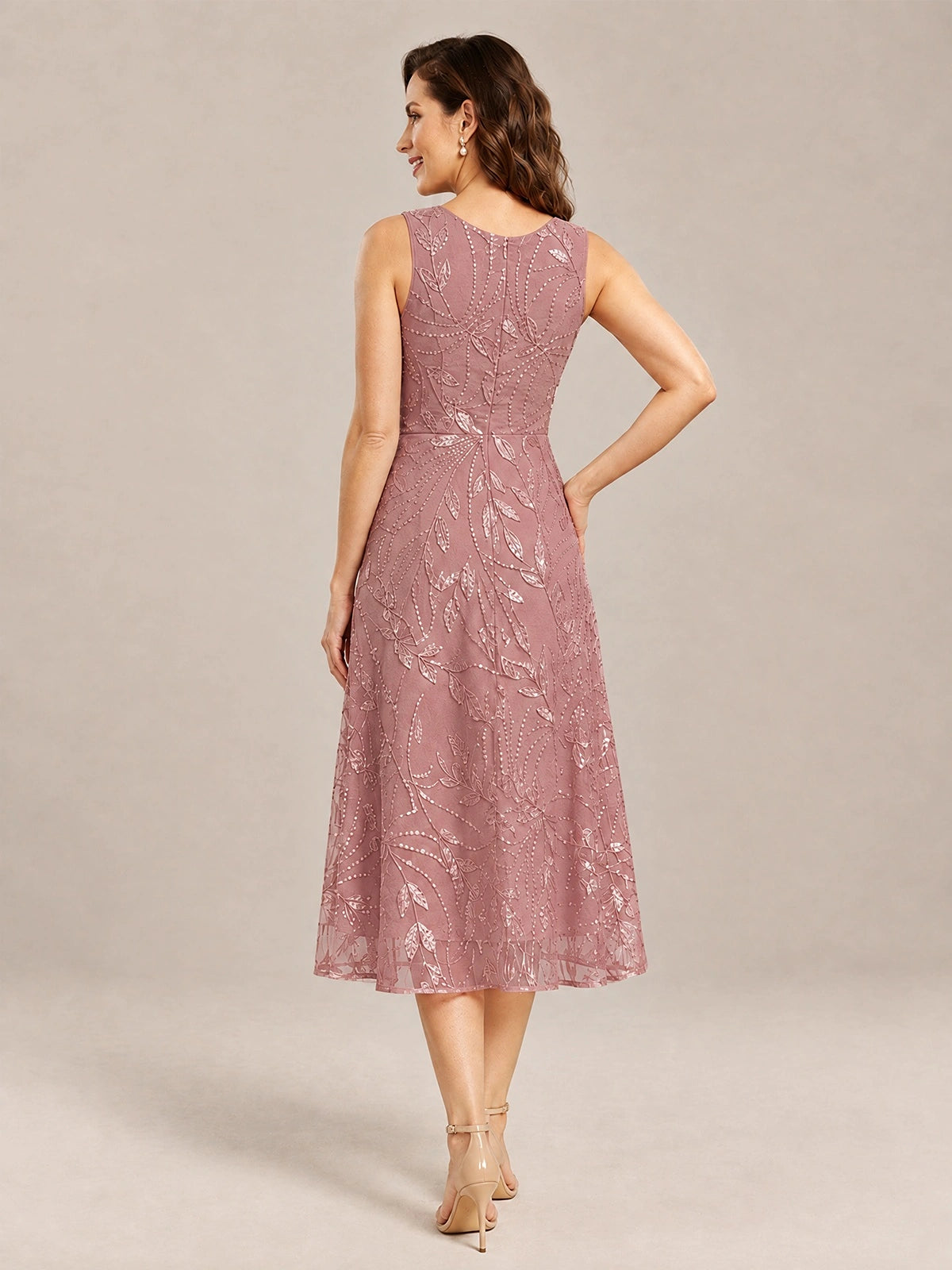 Tea Length Sequin Lace Mother of the Bride Dress with Chiffon Jacket