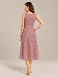 Tea Length Sequin Lace Mother of the Bride Dress with Chiffon Jacket