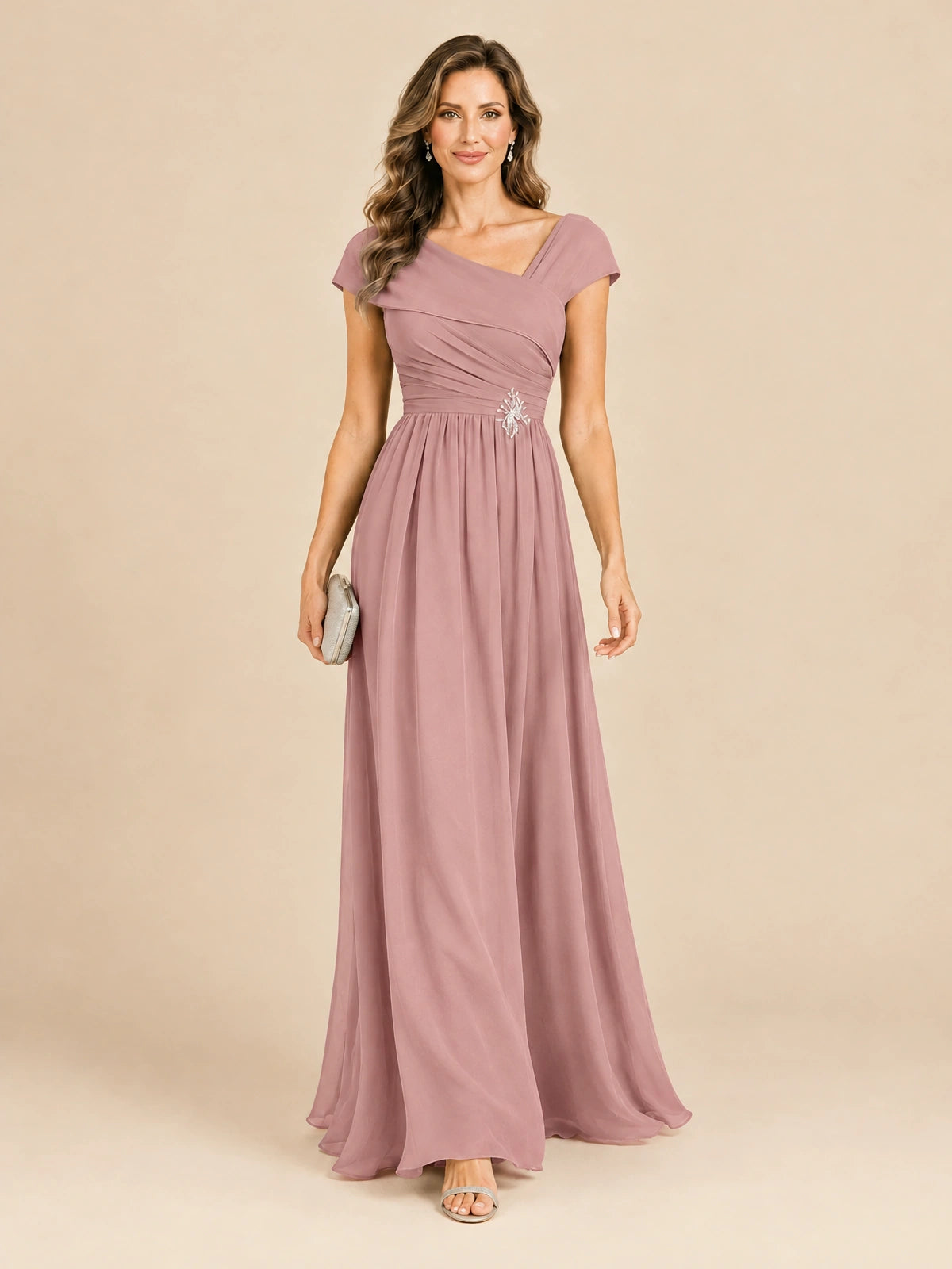 Cap Sleeve Mother of The Bride Dresses Long Chiffon Formal Gowns
