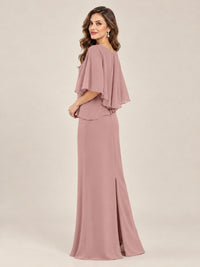 Cape Sleeve Mother of the Bride Dress with Asymmetrical Overlay