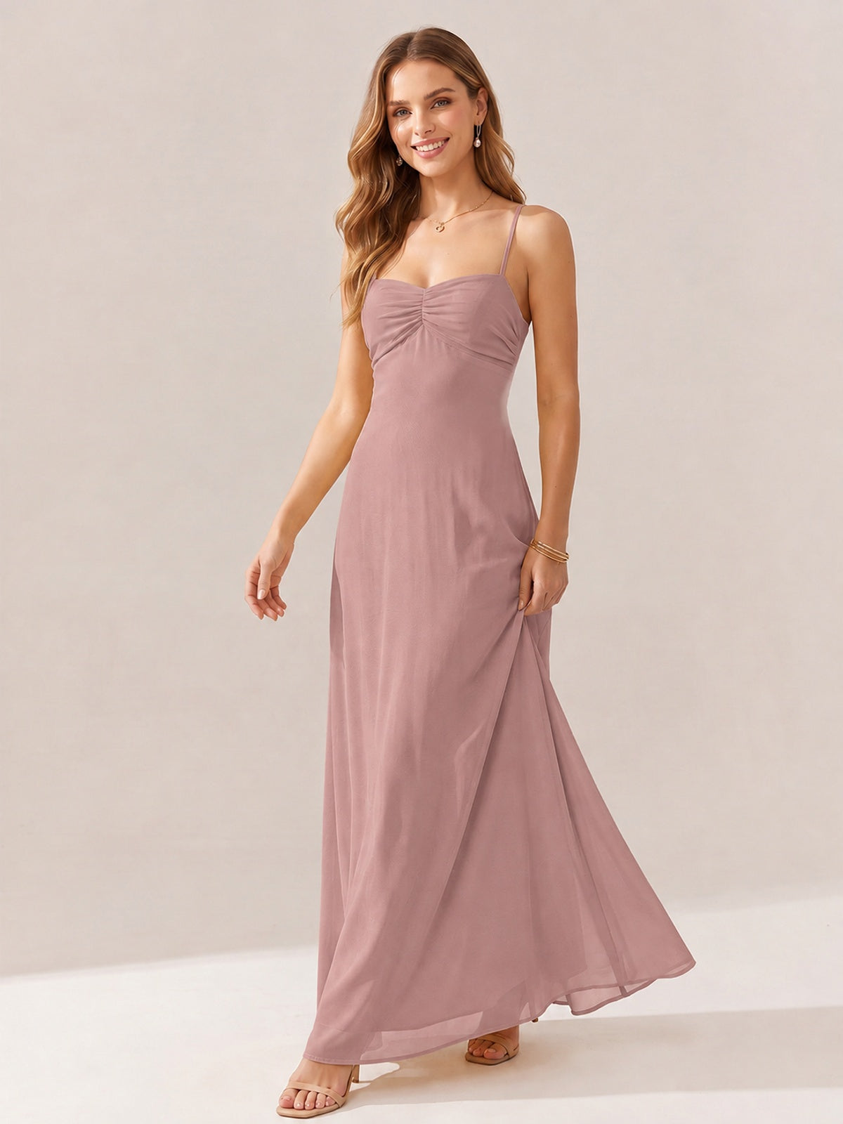 JOVELLEE Yellow Sweetheart Ruched Bust Chiffon Maxi Dress