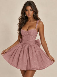 Sweetheart Glitter Tulle Puffy Mini Dress with Bow