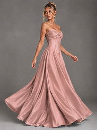 Sweetheart Neck Strapless Satin A-Line Prom Dress