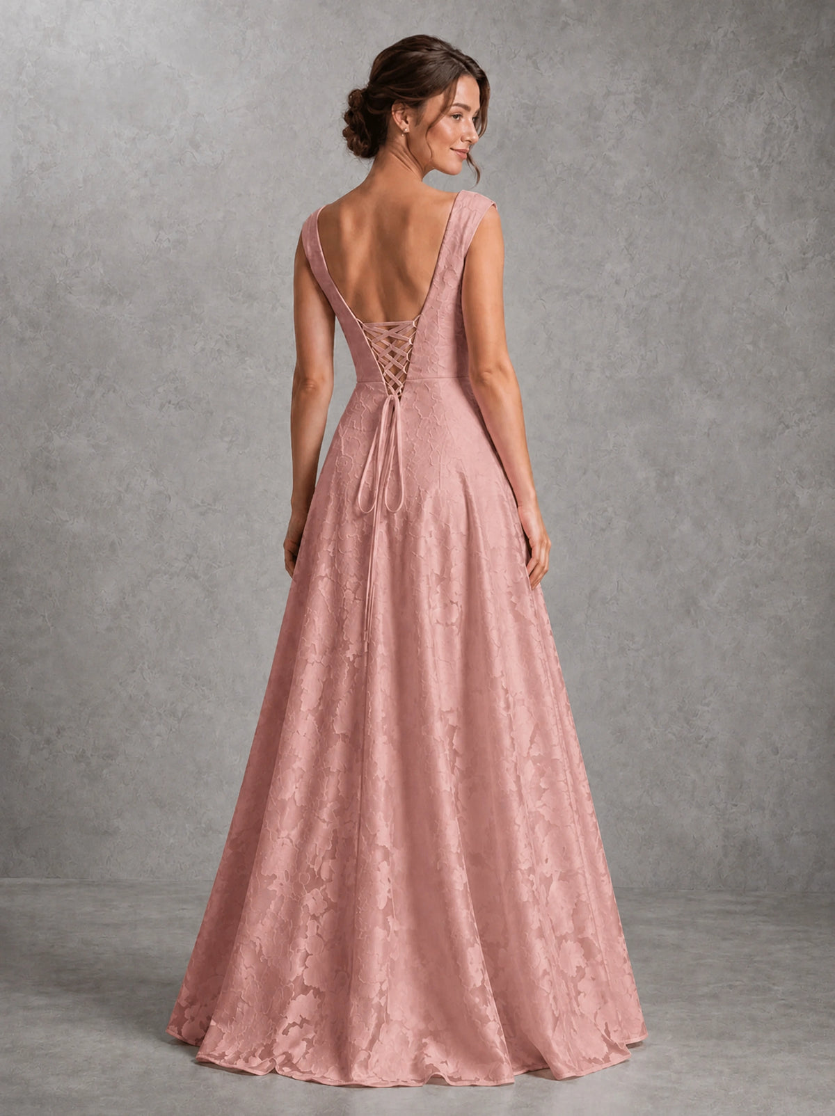 Blush Pink Lace Applique A-Line Bridesmaid Dress