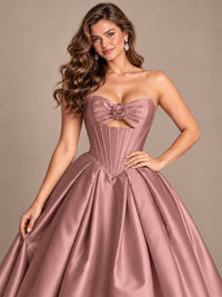Pink Strapless Corset Satin Prom Derss & Ball Gown with 3D Floral