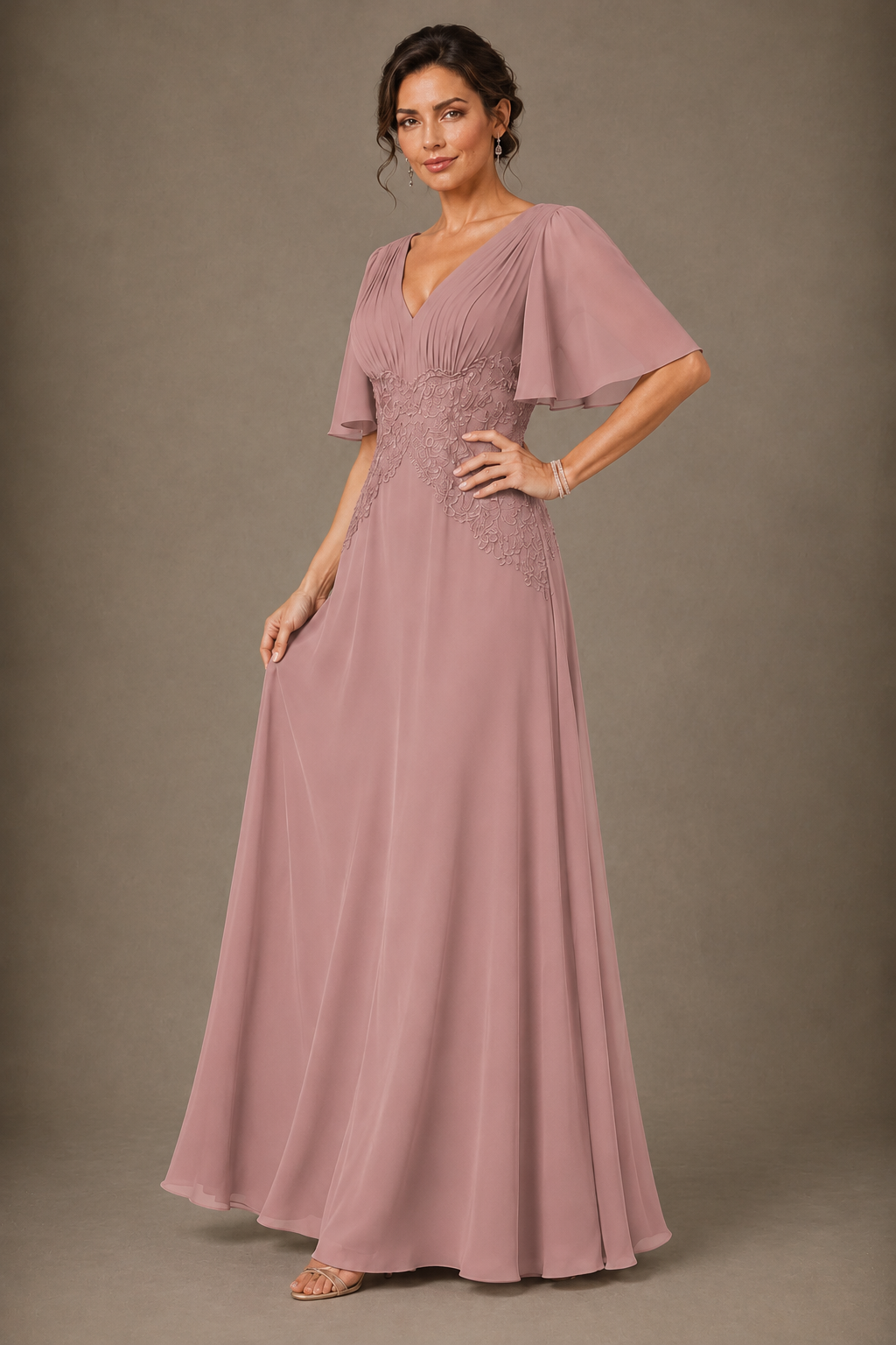 A-Line Chiffon Mother of the Bride Dress with Applique