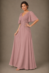 A-Line Chiffon Mother of the Bride Dress with Applique