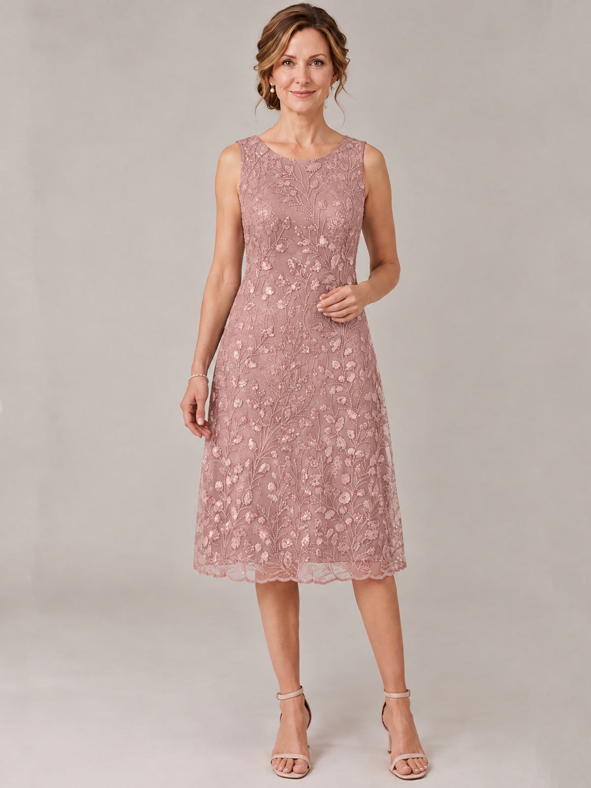 Tea Length Sequin Lace Mother of The Bride Dress with Chiffon Jacket