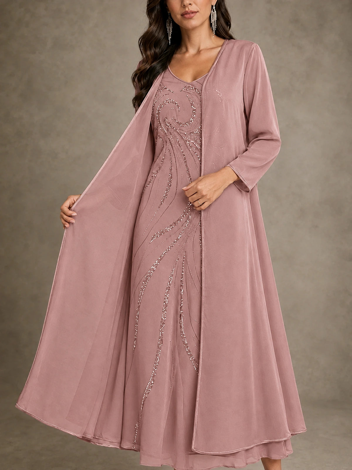 Sequin Chiffon Mother of the Bride Dress with Jacket