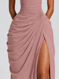Ruched Halter Neck High-Slit Prom & Evening Dress